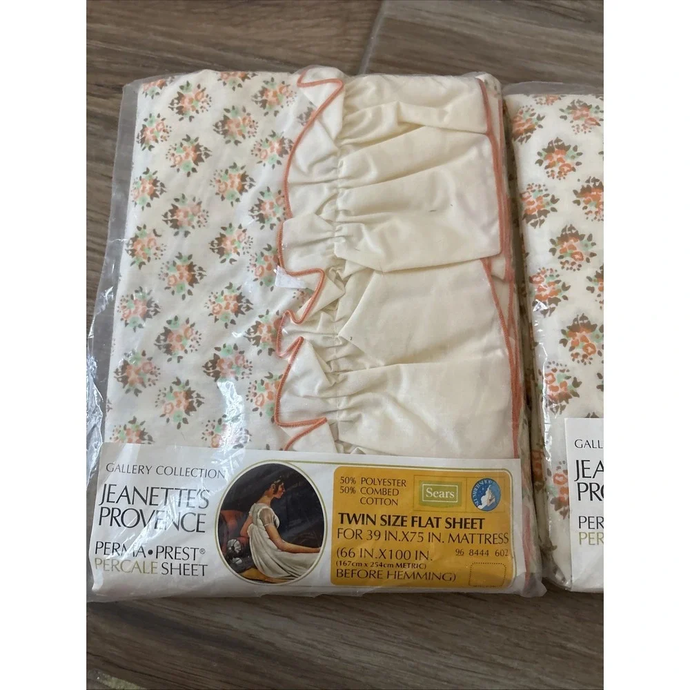 Sears Gallery Collection Jeanette's Provence Perma Prest Twin Flat&Fitted Sheets